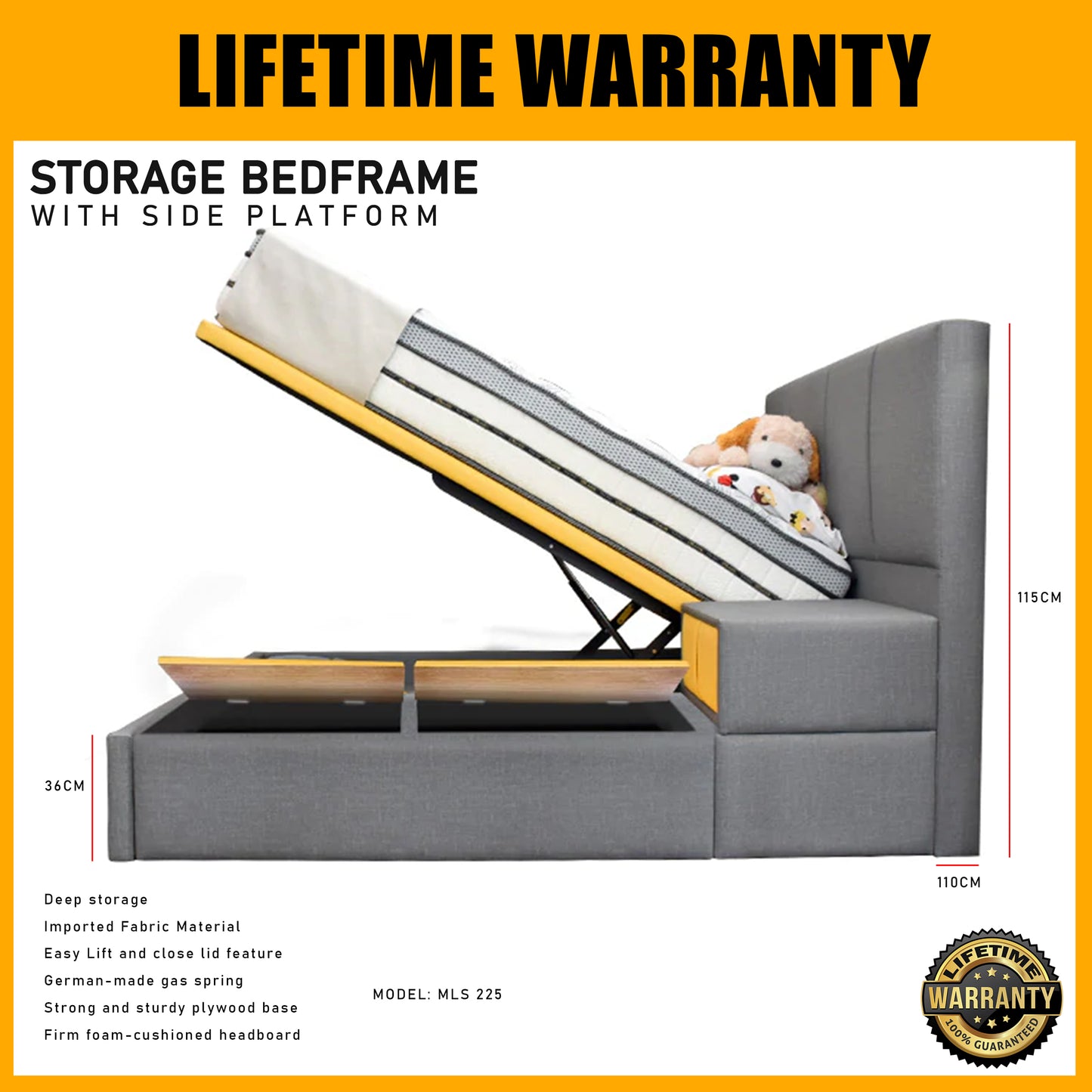 Storage Bed with Platform Bedframe | MLS 225