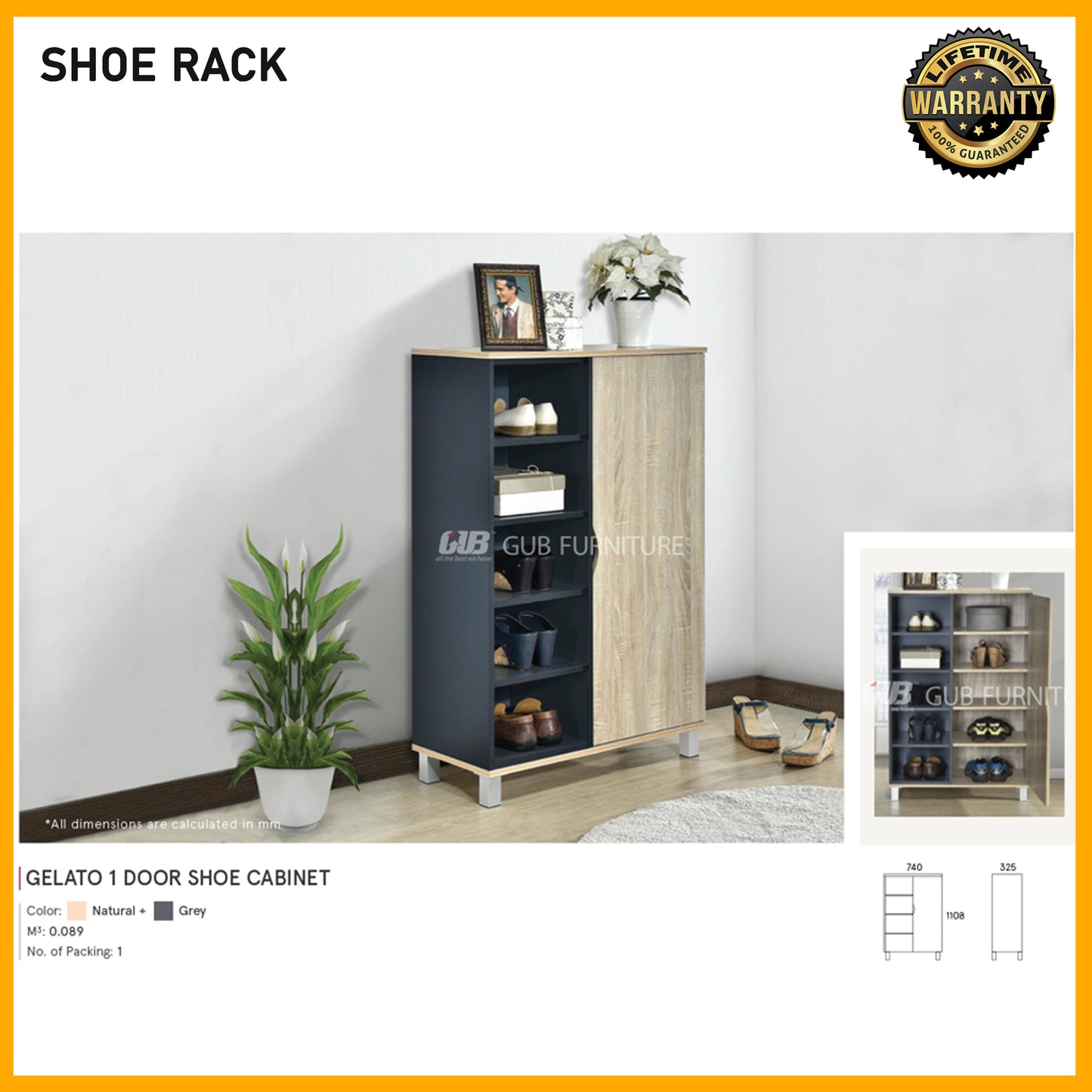 SMARTBED | Shoe Cabinet | Gelato 1 Door 740x1108 l 325