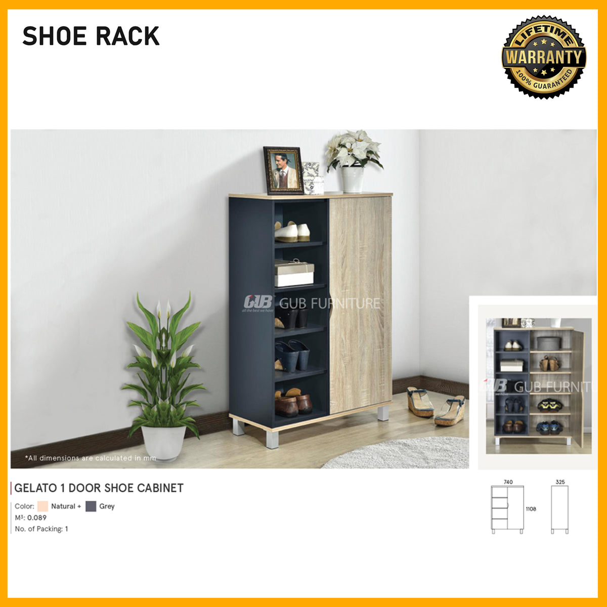 SMARTBED | Shoe Cabinet | Gelato 1 Door 740x1108 l 325