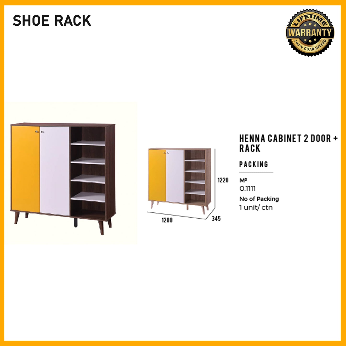 SMARTBED | Henna Cabinet 2 Door + Rack - 1200x345x1220