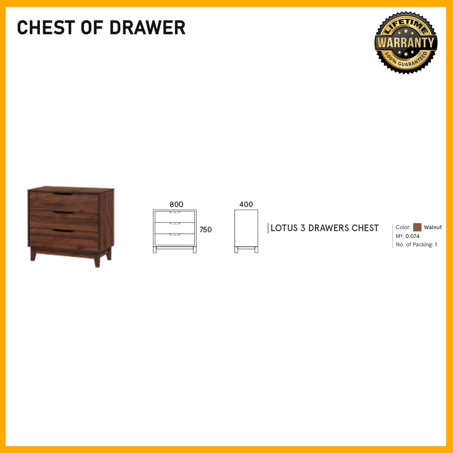 SMARTBED | Lotus 3 Drawers Chest - 800x750 l 400