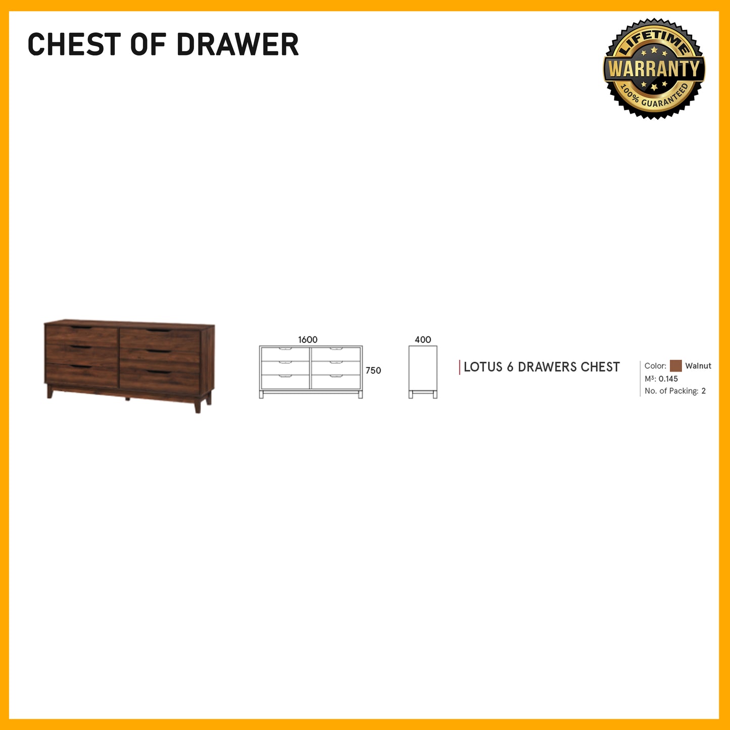 SMARTBED | Lotus 6 Drawers Chest - 1600x750 l 400