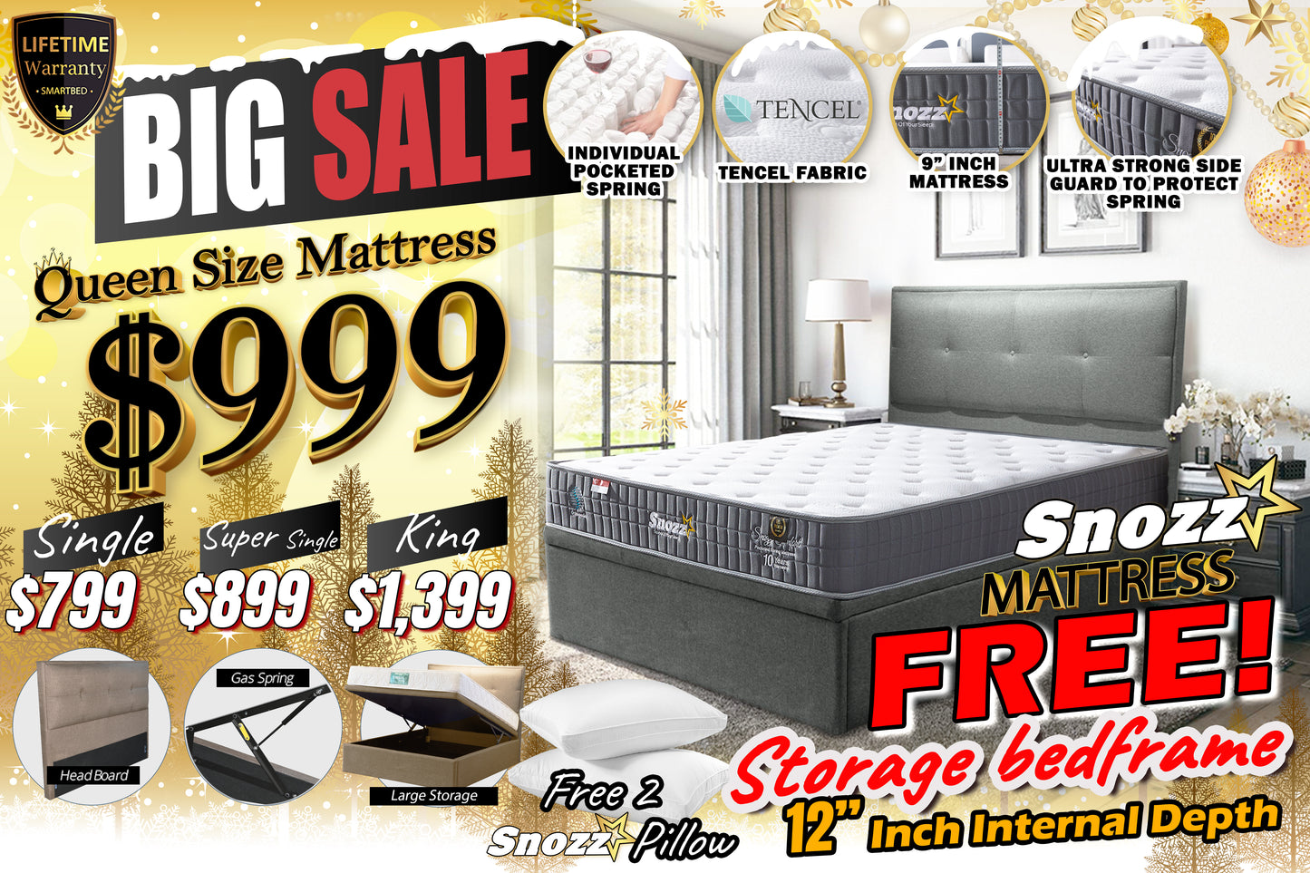 Snozz Mattress with FREE Storage Bedframe