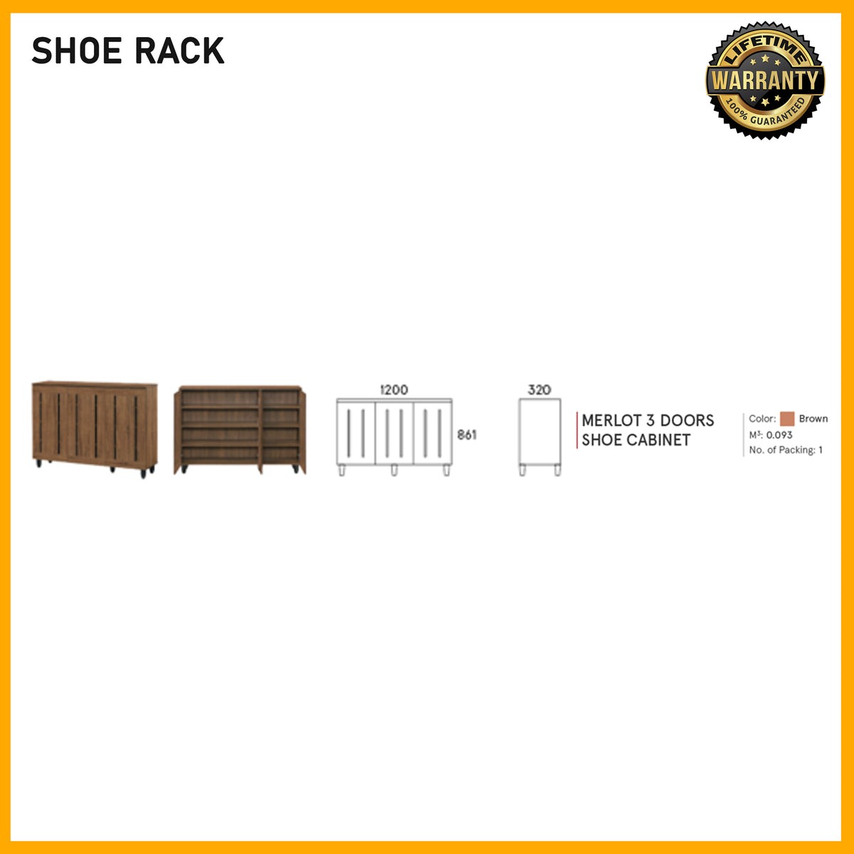 SMARTBED | Merlot 3 Doors Shoe Cabinet - 1200x861 l 320