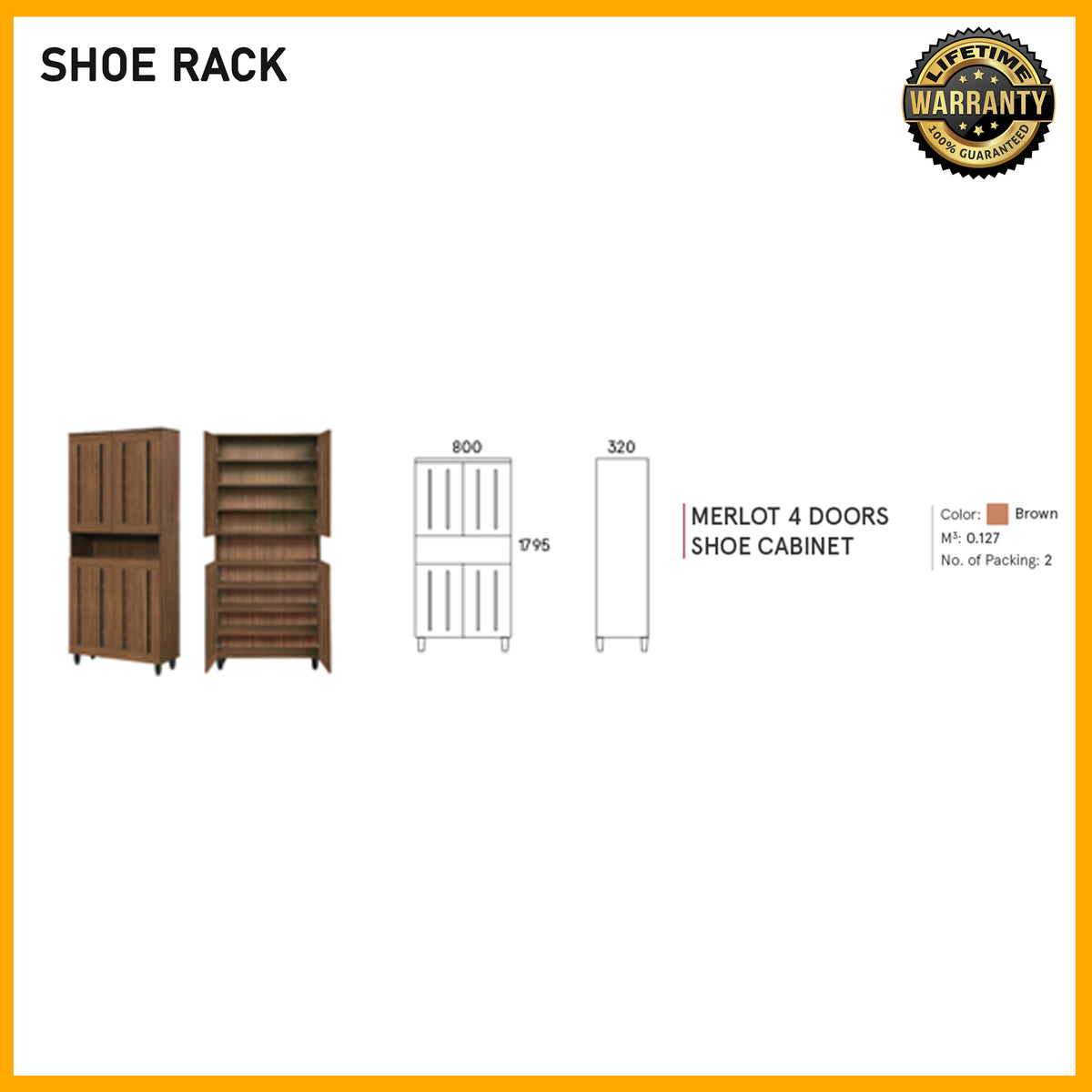 SMARTBED | Merlot 4 Doors Shoe Cabinet - 800x1795 l 320