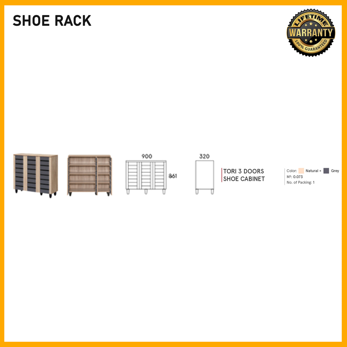 Tori 3 Doors Shoe Cabinet - 900x861 l 320