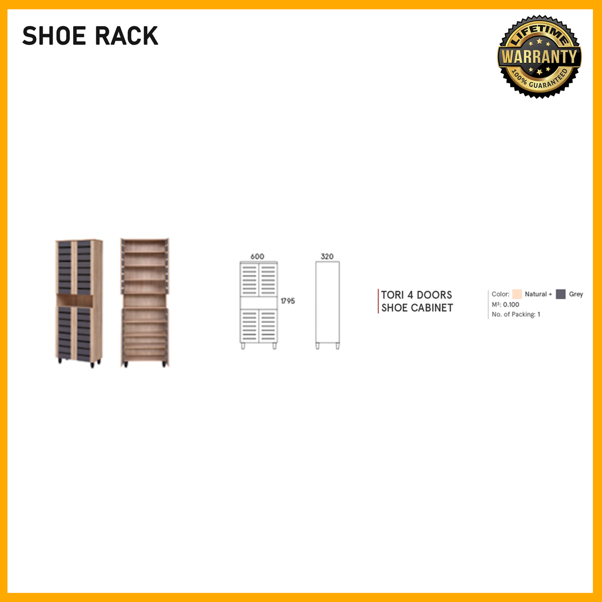 Tori 4 Doors Shoe Cabinet - 600x1795 l 320