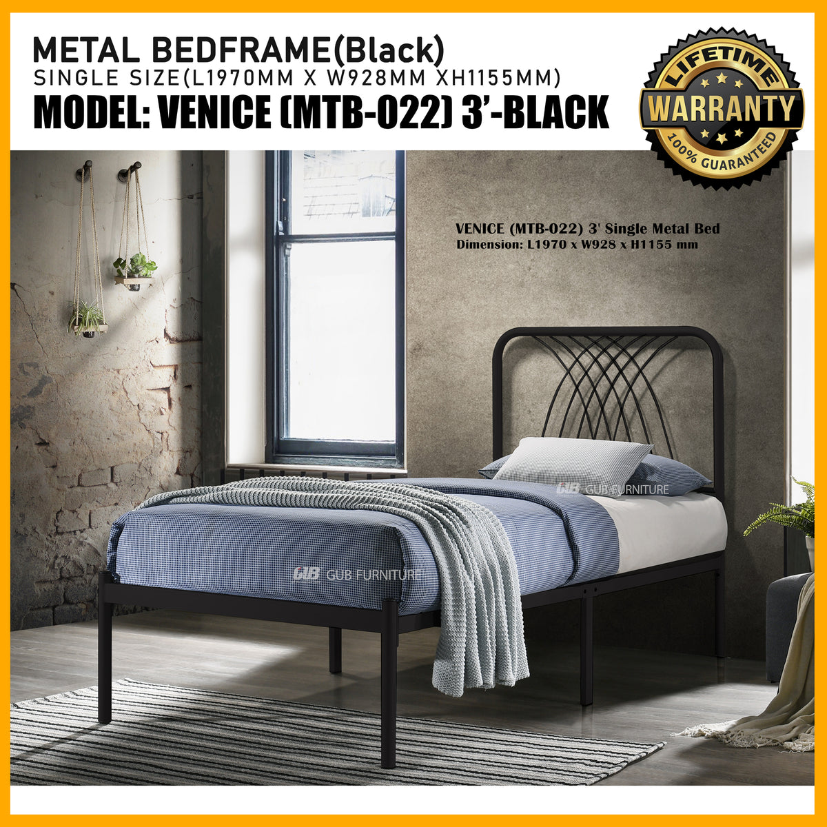 SMARTBED | Metal Bedframe 3ft | Venice
