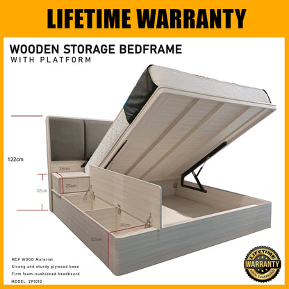 Wooden Storage Bed with Side storage