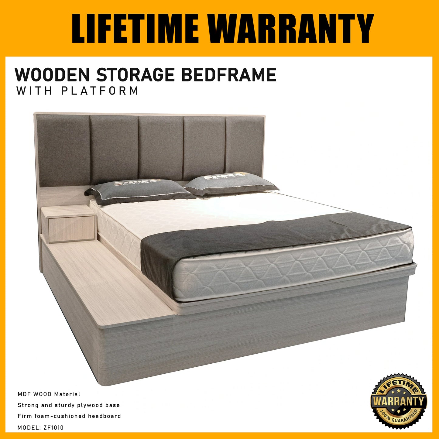 Wooden Storage Bed with Side storage